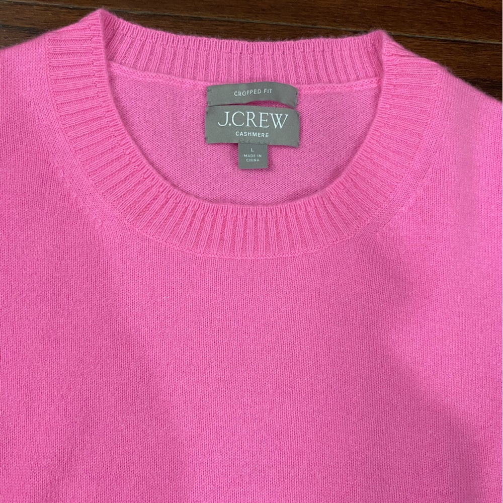 J. CREW Pink Cashmere Crewneck Cropped Pullover Sweater Women’s L - Picture 2 of 6